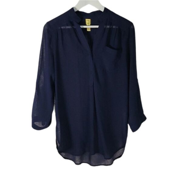 Bee stitched navy long sleeve blouse - Picture 1 of 6